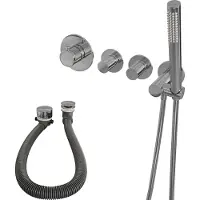Brauer Stripe thermostatische inbouw badkraan SET 01 met badvulcombinatie en staaf handdouche en doucheslang en wandaansluitbocht chroom