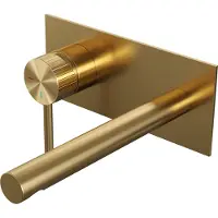 Brauer Stripe inbouw wastafelmengkraan met rechte uitloop en afdekplaat model A2 goud geborsteld PVD