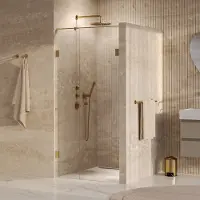 Brauer Void Carving Nis Draaideur 2-delig 90x200cm Knop Midden - Geborsteld Goud PVD - Gehard Glas - Douche, Douchedeuren - 8720724568762