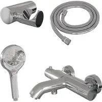 Brauer Stripe Opbouw Bad Thermostaatkraan Set - Met 3-standen Handdouche - Chroom - Messing - Kranen, Badkranen, Opbouw Badkranen - 8720724563798