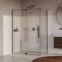 Brauer stellar douchecabine met draaideur helder glas 140x80x200 omkeerbaar incl. Glascoating pvd gunmetal geborsteld