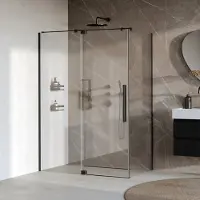 Brauer Stellar douchecabine met draaideur helder glas 140x90x200 omkeerbaar incl. glascoating mat zwart