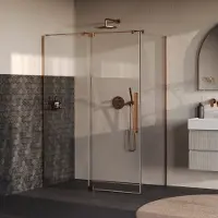 Brauer Stellar douchecabine met draaideur helder glas 140x80x200cm omkeerbaar incl. glascoating PVD koper geborsteld