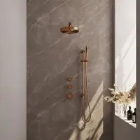 Brauer Stripe Inbouw Regendoucheset Met 2 Stopkranen - Rechte Wandarm - Staafhanddouche - Glijstang - Geborsteld Koper PVD - Messing - Kranen, - Kranen, Douchekranen, Douchesets, Inbouw douchesets