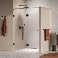 Brauer Void Carving Nis Draaideur 2-delig 130x200cm Knop Zijkant - Geborsteld Gunmetal PVD - Gehard Glas - Douche, Douchedeuren - 8720724570420