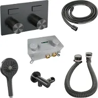 Brauer Stripe Inbouw Badthermostaat Met Drukknoppen En Badvulcombinatie - 3-standen Handdouche - Geborsteld Gunmetal PVD - Kranen, Badkranen, Inbouw