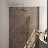 Brauer stripe thermostatische inbouw regendouche set 09 met 25 cm douchekop en plafondarm en staaf handdouche en doucheslang en geintegreerde