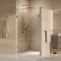 Brauer Void Carving nisdeur 2-delig helder glas 120x200 omkeerbaar met draaideur 60 aan muur incl. glascoating PVD goud geborsteld