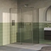 Brauer Stellar douchecabine met draaideur helder glas 140x100x200cm omkeerbaar incl. glascoating PVD RVS-kleurig geborsteld