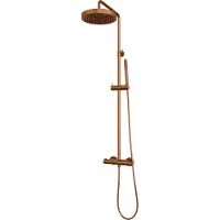 Brauer Stripe opbouw thermostatische regendouche SET 01 met 25 cm hoofddouche en staaf handdouche en doucheslang koper geborsteld PVD