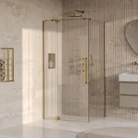 Brauer Stellar douchecabine met draaideur helder glas 100x80x200 omkeerbaar incl. glascoating PVD goud geborsteld