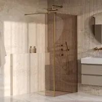 Brauer Oblivion Inloopdouche Brons Glas - 100x200cm Met Zijwand 30cm - Geborsteld Goud PVD - Gehard Glas - Douche, Douchewanden, Inloopdouche, Vaste Wand Met Zijwand - 8720359383037