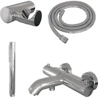 Brauer Stripe opbouw baddouche thermostaatkraan SET 03 met wandhouder en staaf handdouche en doucheslang chroom