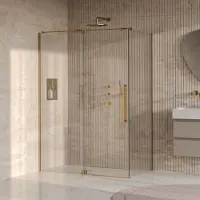 Brauer Stellar douchecabine met draaideur helder glas 140x100x200 omkeerbaar incl. glascoating PVD goud geborsteld