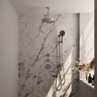 Brauer Stripe Inbouw Regendoucheset Met 2 Stopkranen - 20cm Plafondbuis - 3-standen Handdouche - Glijstang - Geborsteld RVS PVD - Messing - Kranen, - Kranen, Douchekranen, Douchesets, Inbouw