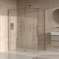 Brauer stellar douchecabine met draaideur helder glas 160x90x200 omkeerbaar incl. Glascoating pvd goud geborsteld