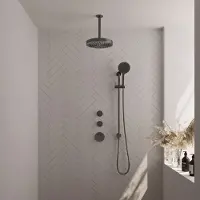 Brauer Stripe Inbouw Regendoucheset Met 2 Stopkranen - 20cm Plafondbuis - 3-standen Handdouche - Glijstang - Geborsteld Gunmetal PVD - Messing - Kranen, Douchekranen, Douchesets, Inbouw douchesets