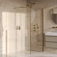 Brauer oblivion inloopdouche helder glas 90x200 met zijwand 30 incl. Glascoating pvd goud geborsteld