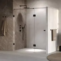 Brauer Void Carving Nis Draaideur 2-delig 180x200cm Knop Zijkant - Mat Zwart - Gehard Glas - Douche, Douchedeuren - 8720724569745