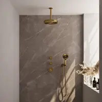 Brauer stripe thermostatische inbouw regendouche set 06 met 25 cm douchekop en plafondarm en 3-standen handdouche en doucheslang en wandaansluitbocht
