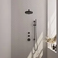 Brauer Stripe Inbouw Regendoucheset Met 2 Stopkranen - Rechte Wandarm - Staafhanddouche - Glijstang - Mat Zwart - Messing - Kranen, Douchekranen, - Kranen, Douchekranen, Douchesets, Inbouw douchesets