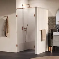 Brauer Void Carving Nis Draaideur 2-delig 100x200cm Knop Midden - Geborsteld Koper PVD - Gehard Glas - Douche, Douchedeuren - 8720724568847