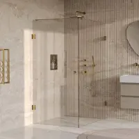 Brauer void carving douchecabine met draaideur helder glas 90x140x200 incl. Glascoating pvd goud geborsteld