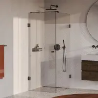 Brauer Void Carving Douchecabine Met Draaideur - 90x100cm - Geborsteld Gunmetal PVD - Gehard Glas - Douche, Douchecabines - 8720724565945