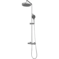 Brauer stripe opbouw thermostatische regendouche set 02 met 25 cm hoofddouche en 3-standen handdouche en doucheslang rvs-kleurig geborsteld pvd