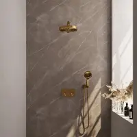 Brauer stripe thermostatische inbouw regendouche met drukknoppen set 28 met 25 cm douchekop en rechte muurarm en 3-standen handdouche en doucheslang