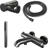 Brauer Stripe opbouw baddouche thermostaatkraan SET 03 met wandhouder en staaf handdouche en doucheslang gunmetal geborsteld PVD