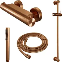 Brauer stripe opbouw douche thermostaatkraan set 01 met glijstang en staaf handdouche en doucheslang koper geborsteld pvd