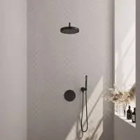 Brauer Stripe Inbouw Regendoucheset Rond - Gebogen Wandarm - Staafhanddouche - Wandhouder - Mat Zwart - Messing - Kranen, Douchekranen, Douchesets, - Kranen, Douchekranen, Douchesets, Inbouw