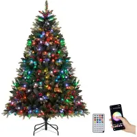 Costway Kunstkerstboom van 180 cm met verlichting en afstandsbediening, dennenboom met 370 app-gestuurde meerkleurige RGB-lampen, PE- en pvc-takpunten, kerstboom, kunstboom Kerstmis, groen