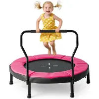 Costway Ø 102 cm kindertrampoline, fitness trampoline indoor met afneembare handgreep, mini-trampoline tot 100 kg belastbaar, tuintrampoline outdoor voor kinderen van 3 tot 6 jaar