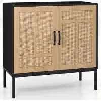 Costway Sideboard rotan opbergkast, boho buffet accentkast, buffetkast met 3-voudig verstelbaar rek en 2 deuren voor keuken, eetkamer, woonkamer en hal (zwart)