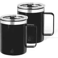 Benson Warmhoudbeker - 2x - thermos beker Barista - reis koffiebeker - RVS - zwart - 400 ml - deksel