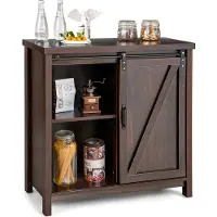 Costway Dressoir hout, keukenkast met schuifdeuren en 4 vakken, buffetkast, industrieel, bijzetkast vrijstaand voor keuken, eetkamer, woonkamer, 80 x 40 x 82 cm, bruin