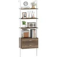 Costway Ladderrek met 6 verdiepingen met 2 laden, wandgemonteerde boekenkast met metalen frame, moderne open plank voor opslag en presentatie voor woonkamer, kantoor (grijs)