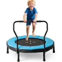 Costway Ø 102 cm kindertrampoline, fitness trampoline indoor met afneembare handgreep, mini-trampoline tot 100 kg belastbaar, tuintrampoline outdoor voor kinderen van 3 tot 6 jaar