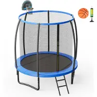 Costway φ 244 / 305 cm trampoline outdoor, tuintrampoline met ladder, complete trampoline met basketbal, springmat, veiligheidsnet en randafdekking