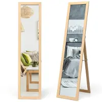 Costway Staande spiegel, 155 x 37 cm grote spiegel met houten frame, houten spiegel vrijstaand, moderne wandgemonteerde vloerspiegel voor slaapkamer, woonkamer en ingang