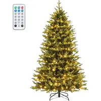 Costway Kunstkerstboom van 210 cm met verlichting, dennenboom met 11 verlichtingsmodi, 3 automatische timers, 4-traps helderheid en afstandsbediening, kerstboom, kunstboom Kerstmis, groen