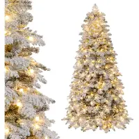 Costway Kunstkerstboom van 210 cm met verlichting en sneeuw, dennenboom met 160 fonkelende ballen, warmwitte ledlampen, 8 lichtmodi en metalen standaard, kerstboom