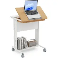 Costway Bureau met wieltjes, mobiele computertafel met kantelbaar tafelblad, verborgen vak, opbergplanken en geperforeerde wanden, pc-tafel, laptoptafel voor kleine ruimtes, 60 x 50 x 75 cm