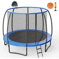 Costway φ 244 / 305 cm trampoline outdoor, tuintrampoline met ladder, complete trampoline met basketbal, springmat, veiligheidsnet en randafdekking