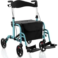 Costway Rollator opvouwbaar en licht met zitting, 2-in-1 rolstoel & reisrollator, lichtgewicht, loophulp, 6-voudig in hoogte verstelbaar, loopwagen met tas, remmen en stokhouder, aluminium (blauw)