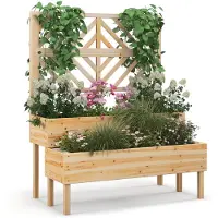 Costway Bloembak met spalier van dennenhout, tuinspalier met 2 rankkasten, plantenbak voor klimplanten, verhoogd bloembed met rankrooster en drainagegat, bloempot voor tuin, binnenplaats, balkon,