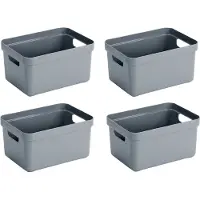 Sunware Opbergbox Sigma - 4x stuks - kunststof - blauw - 5 liter - Opbergbakken/opbergers - 25,2 x 18 x 12,2 cm