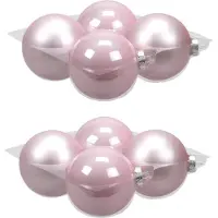 Othmar decorations 8x stuks kerstversiering kerstballen roze (powder) van glas - 10 cm - mat/glans - Kerstboomversiering